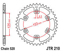 Achtertandwiel JT210 53 tands voor o.a. Honda CR125/250/500