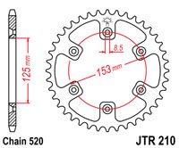 Achtertandwiel JT210 53 tands voor o.a. Honda CR125/250/500