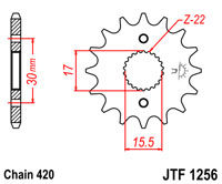 Voortandwiel JT1256 15 tands voor o.a. Honda CR 80/85