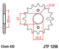 Voortandwiel JT1256 15 tands voor o.a. Honda CR 80/85