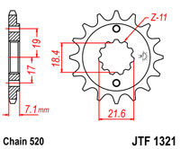 Voortandwiel JT1321 13 tands voor o.a. Honda XL/XR 250 '96-'98