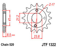Voortandwiel JT1322 15 tands voor o.a. Honda XR400 '96-'99