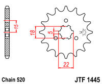 Voortandwiel Jt 1445 13 tands voor o.a. Kawasaki Kx125 '94-'98