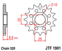 Voortandwiel JT1901 14 tands voor o.a. KTM 125-500 v.a.'83 2 takt