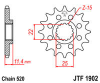 Voortandwiel JT1902 17 tands voor o.a. KTM350-620 v.a.'87 4 takt