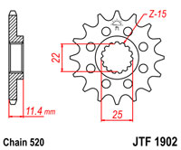 Voortandwiel JT1902 16 tands voor o.a. KTM 350-620 v.a.'87 4 takt