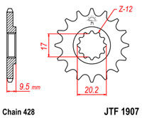 Voortandwiel JT1907 14 tands voor o.a. KTM65 (Let op 428)