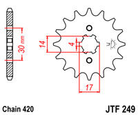 Voortandwiel JT249 16 tands voor o.a. Kawasaki AR50