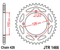 Achtertandwiel JT1466 47 tands voor o.a. Kawasaki KX65 (Let op: 428!)