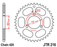 Achtertandwiel JT 216 45 tands voor o.a. Honda NSR 50