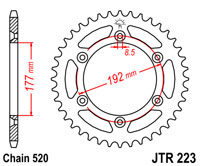 Achtertandwiel JT223 52 tands voor o.a. Husqvarna 125/500/510