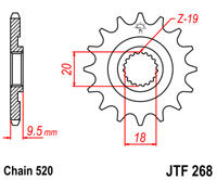 Voortandwiel JT268 13 tands voor o.a. Honda CR125 '86