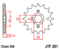 Voortandwiel JT281 13 tands voor o.a. Honda XR/XR '82