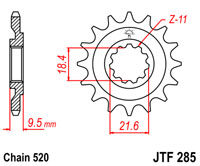 Voortandwiel JT285 14 tands voor o.a. Honda CR250/500 