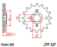Voortandwiel JT337 15 tands voor o.a. Honda CR250/500  '79-'85