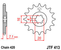 Voortandwiel JT413 12 tands voor o.a. Suzuki TSX
